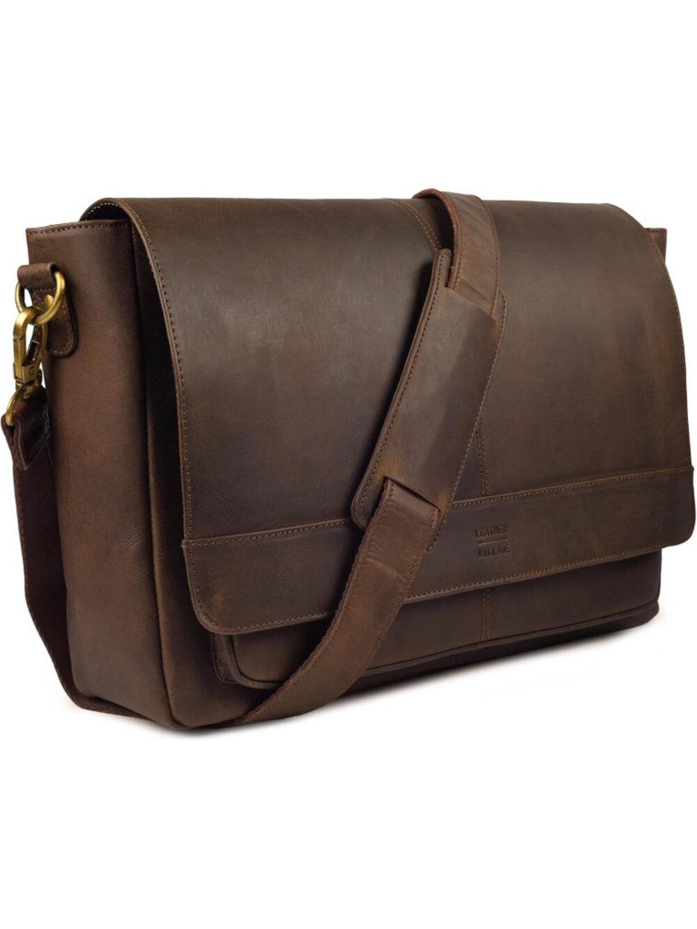 Men's Brown Vintage Leather Messenger Bag–15.5" Handmade Satchel Travel
